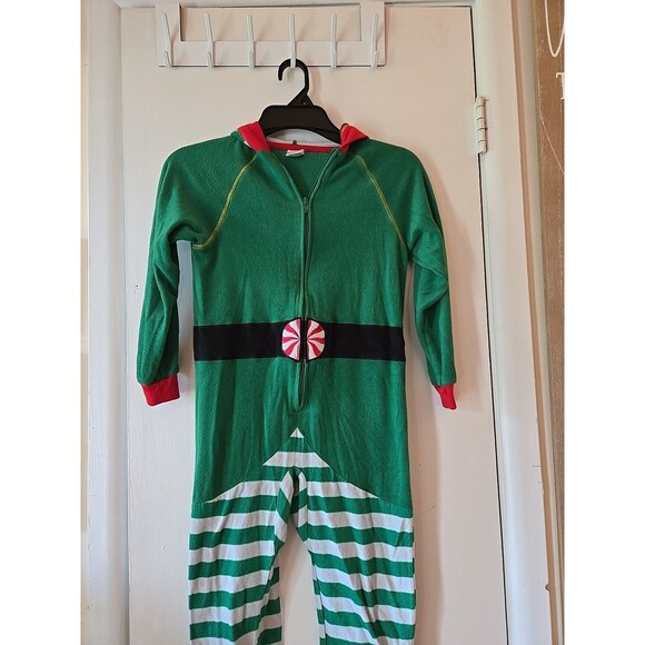 Cat & Jack Christmas Elf PJs Costume, Hood Elf Ears Children Size 8 Zip Holiday - Picture 2 of 6